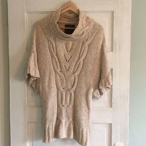 Cowl-neck cable knit sweater